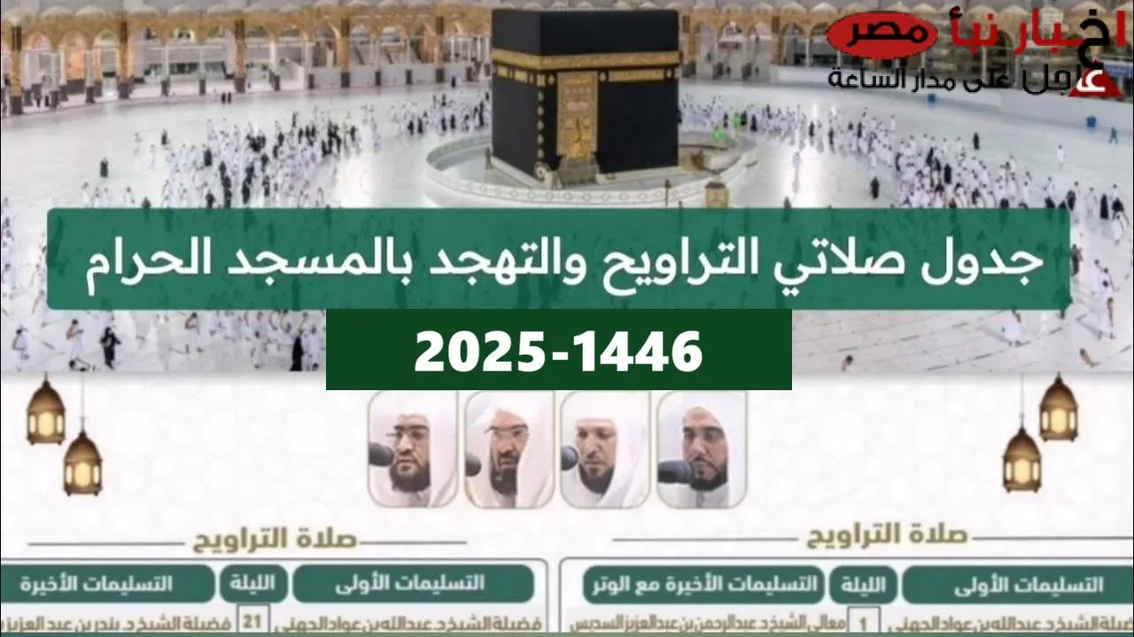 تعرف على جدول أئمة الحرم المكي رمضان 1446 لصلاة التراويح والتهجد وفقًا لوكالة شؤون الأئمة بالمملكة